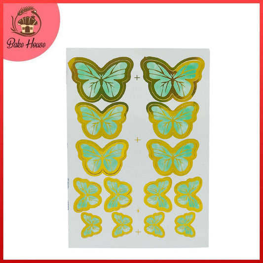 Green Color Butterflies Cake Topper 14 Pcs Pack