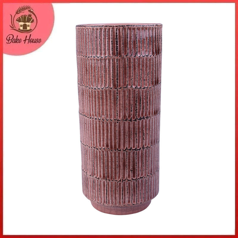 Ridged Textured Cylinder Shape Ceramic Home Decoration Flower Vase