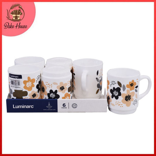 Luminarc Flowers Design Tea, Milk And Coffee Drinking Cups 6 Pcs Set