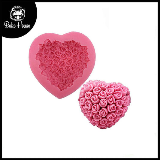 Mini Roses In Heart Shape Silicone Mold