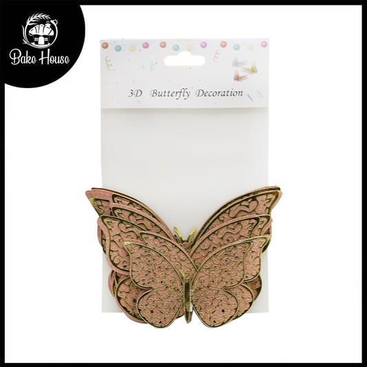 3D Pink Color Butterflies For Decoration 12Pcs Pack