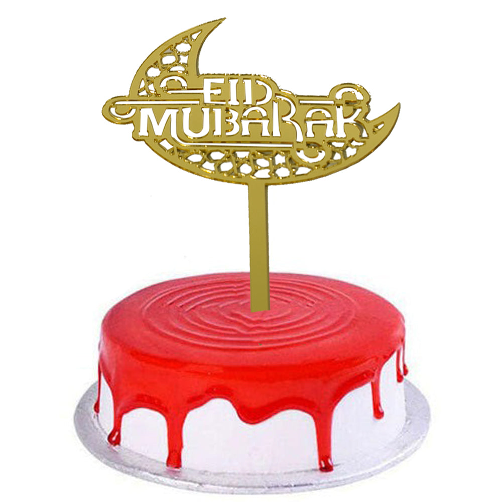 Eid Mubarak Cake Topper With Stylish Moon Golden