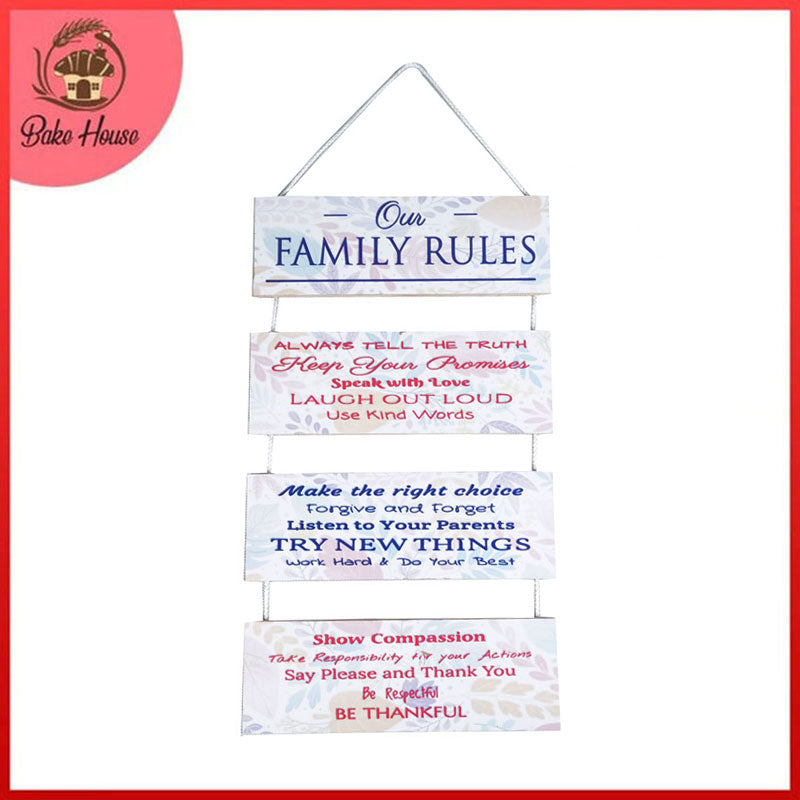 'Our Family Rules..' Positive Quotes Wooden Wall Hanging Decor