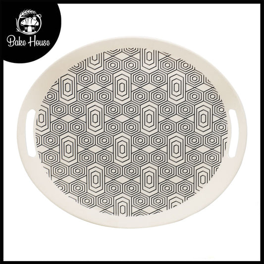 Geometric Pattern Bamboo Fibre Oval Serving Tray 36x30.5cm