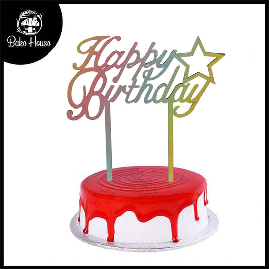 Happy Birthday Cake Topper Multicolor In Star Design