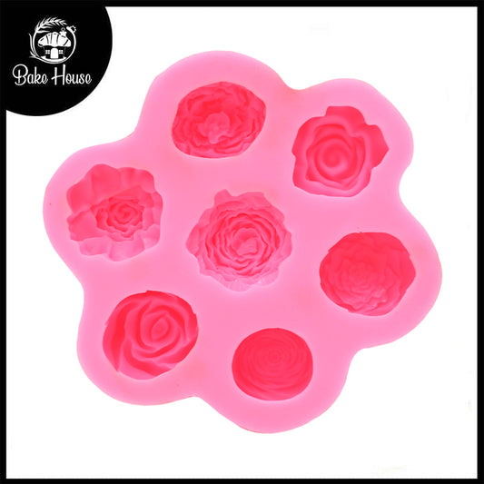 Rose Flower Silicone Fondant Mold Round 7 Cavity