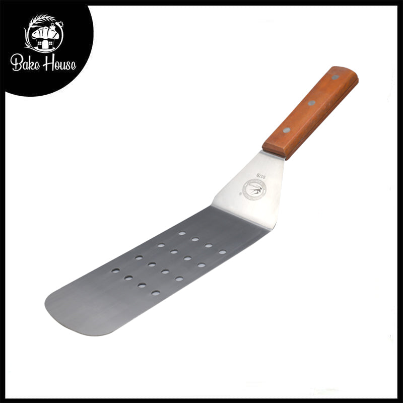 Perforated Griddle Spatula Stainless Steel, Wooden Handle Large