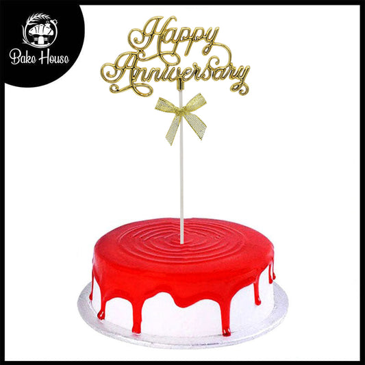 Happy Anniversary Cursive Writting Golden Cake Topper