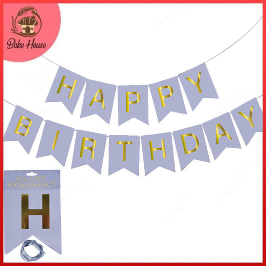 Happy Birthday Grey Bunting Banner For Birthday Party Decoration