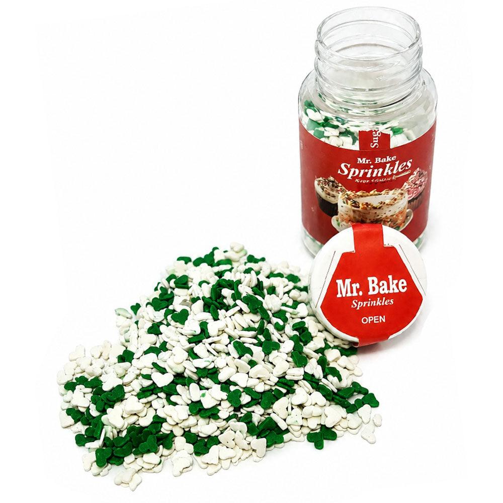MR Bake Green And White Heart Sprinkle - 90g Jar