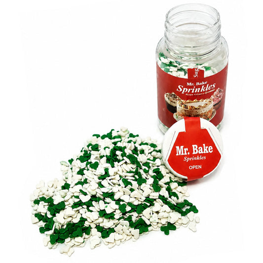 MR Bake Green And White Heart Sprinkle - 90g Jar