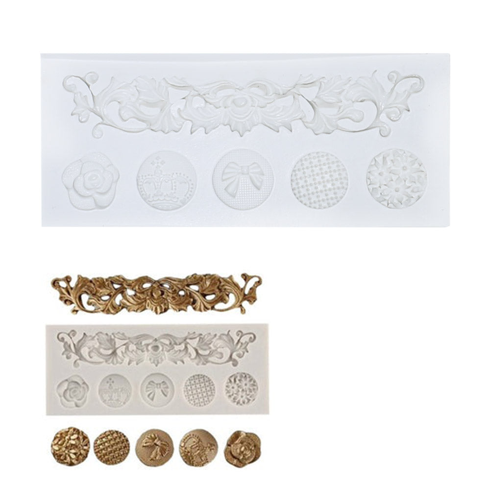 Baroque Scroll Relief Cake Border Silicone Fondant Mold 6 Cavity