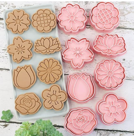 Different Flower Theme Cookie And Fondant Plastic Cutters With Stamps 8 Pcs Set