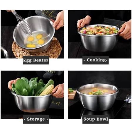 Stainless Steel Mixing & Storage Bowl Set With Lid Heat-Resistant & Leak-Proof