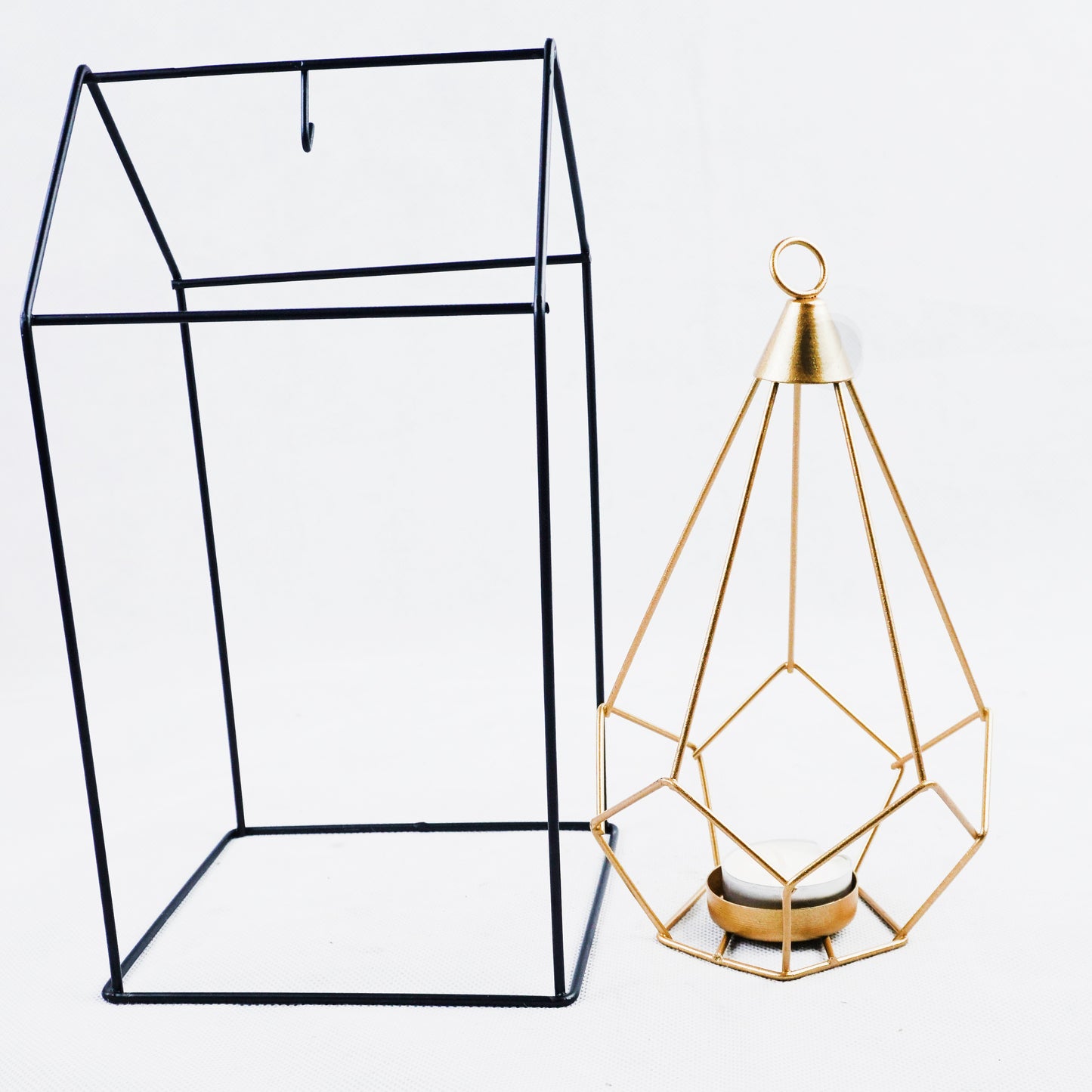 Iron Hut Shape Stand With Hanging Drop Tealight Candle Holder Centrepiece Decor