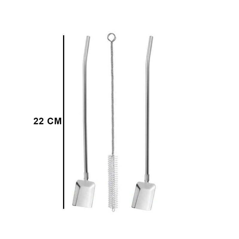 Stainless Steel 2-in-1 Stirring Spoon Drinking Straws