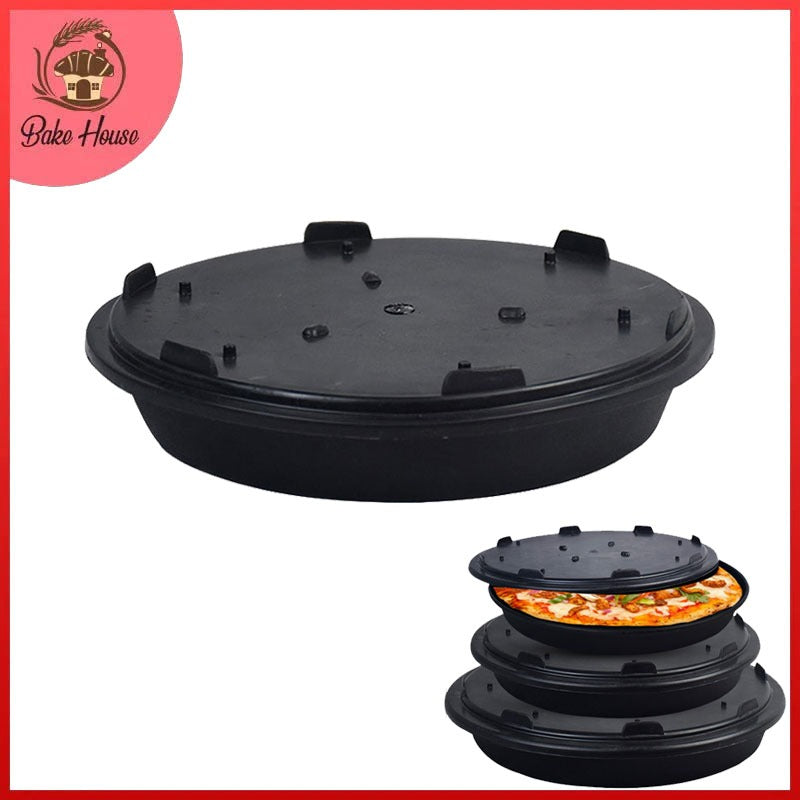 Pizza Pan Non Stick Iron 9 Inch with Plastic Lid
