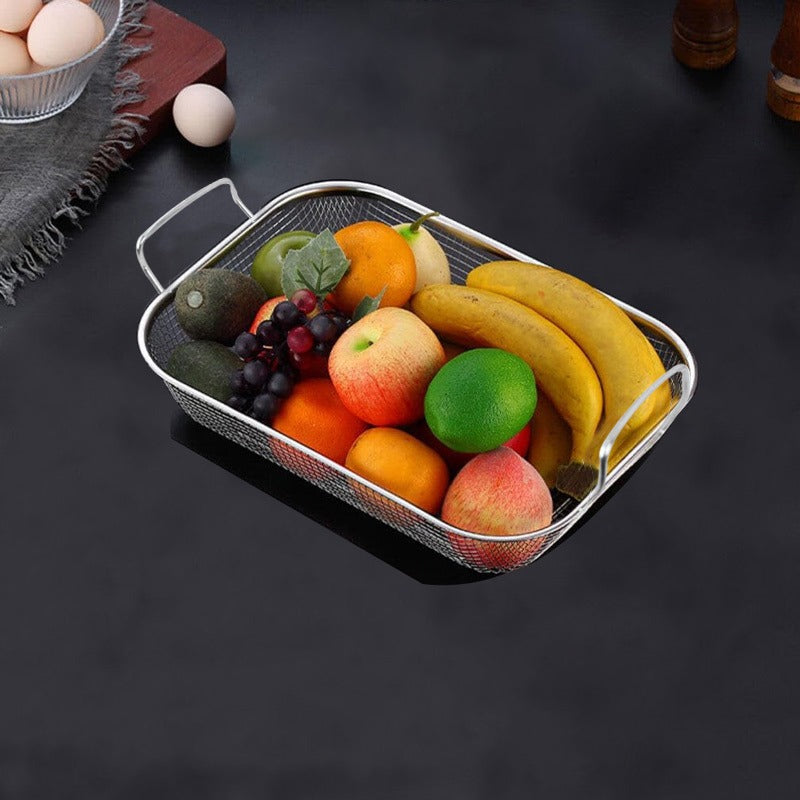 Rectangle Strainer Stainless Steel Fruit & Vegetable Basket 30x22x6 cm With Handles