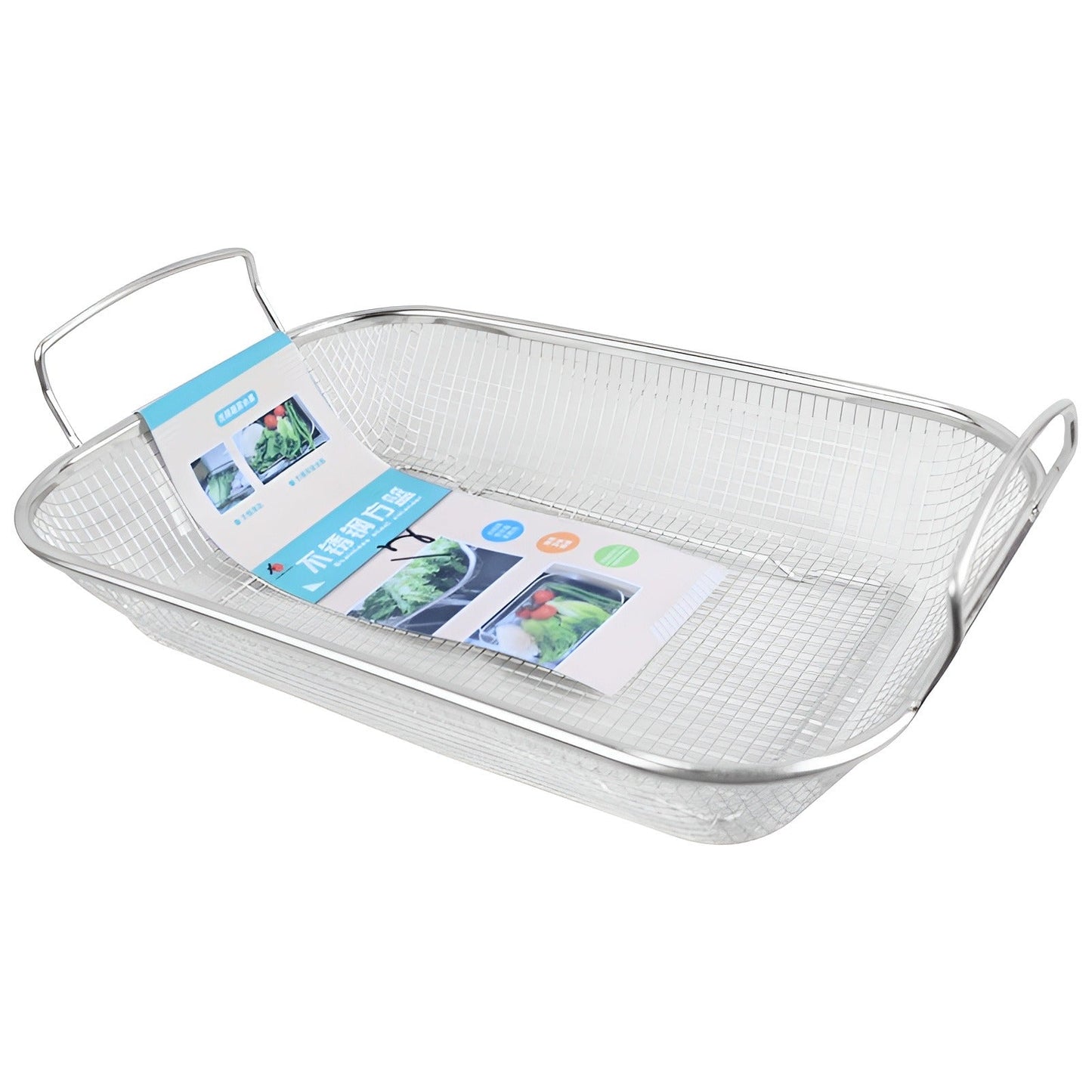 Rectangle Strainer Stainless Steel Fruit & Vegetable Basket 37x27x7.5 cm With Handles