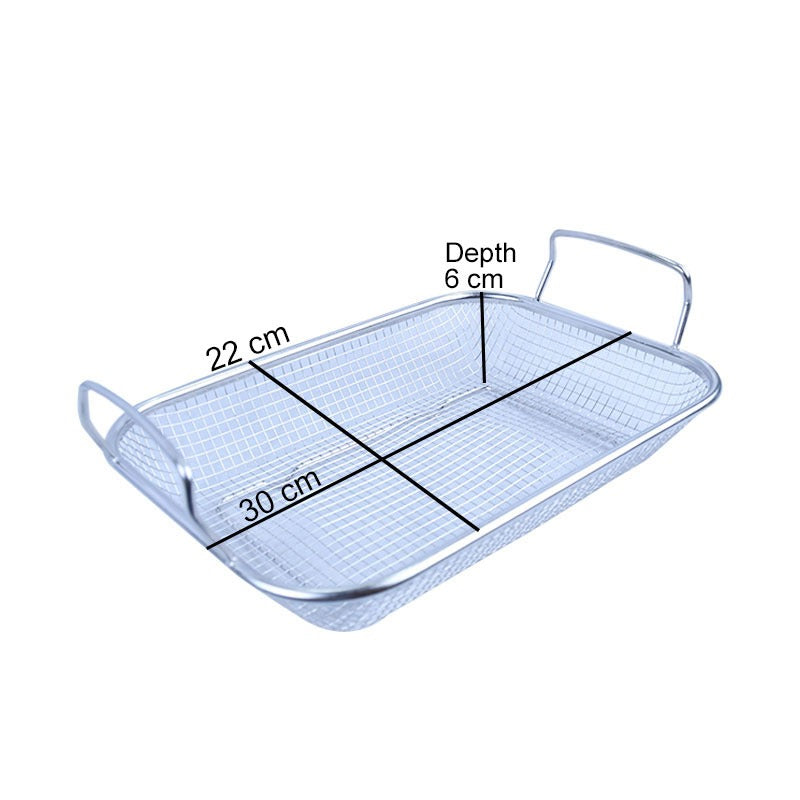 Rectangle Strainer Stainless Steel Fruit & Vegetable Basket 30x22x6 cm With Handles
