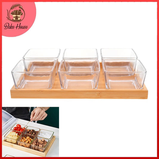 6 Pcs Snacks Dessert Serving Shot Glasses With Wooden Tray