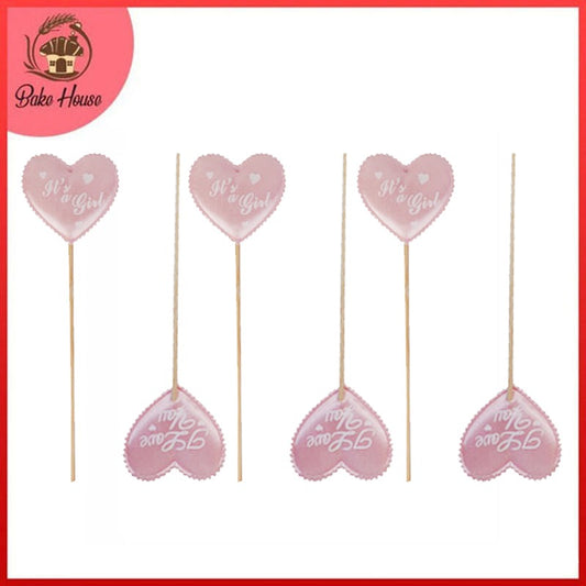 Double Sided It's A Girl & I Love You Message Cupcake Topper 6 Pcs Pack