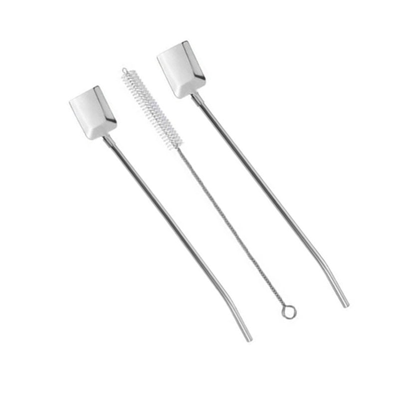 Stainless Steel 2-in-1 Stirring Spoon Drinking Straws