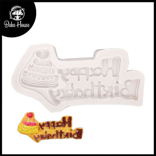 Happy Birthday With Cake Silicone Mold