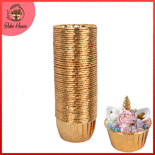 Golden 50 Pcs Metallic Foil Paper Baking Cupcake Muffin Liners, Wrappers