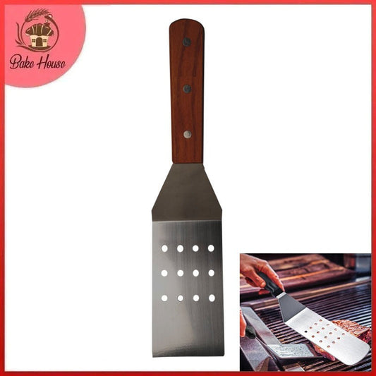 Perforated Griddle Spatula Stainless Steel, Wooden Handle Large