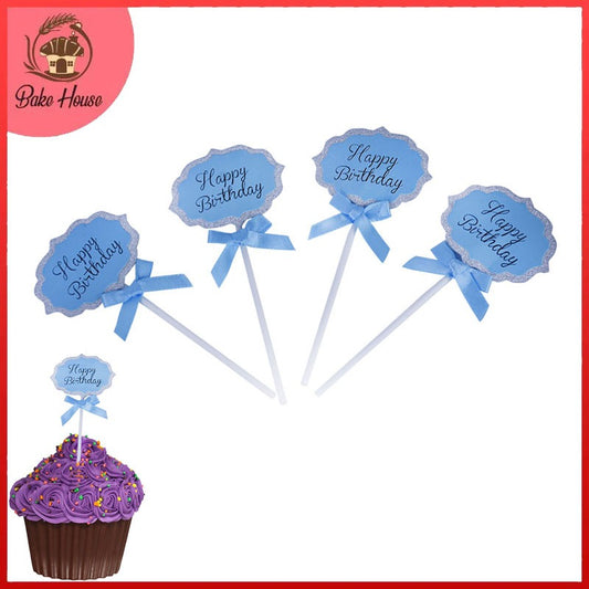 Blue Happy Birthday Cupcake Topper 4 Pcs Pack