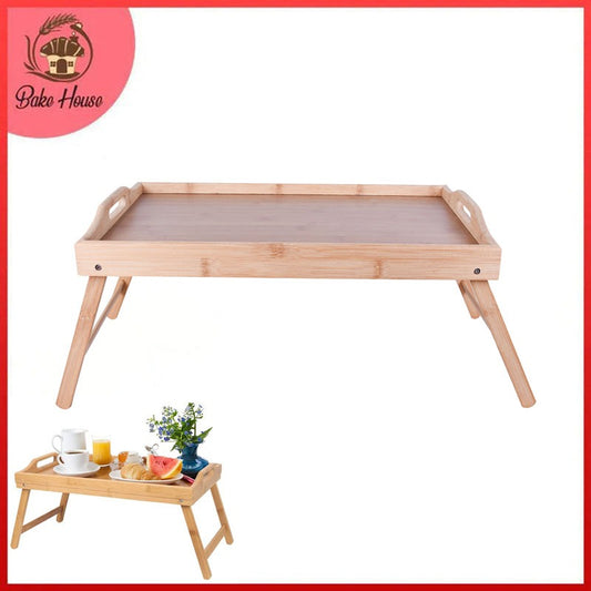Bamboo Foldable Leg Desk Serving Tray With Handle