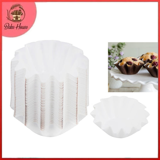 White Floret Card Paper Baking Cupcake Muffin Liners, Wrappers 50 Pcs