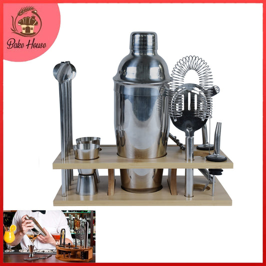 Cocktail Shaker 14 Pcs Set With Bamboo Stand