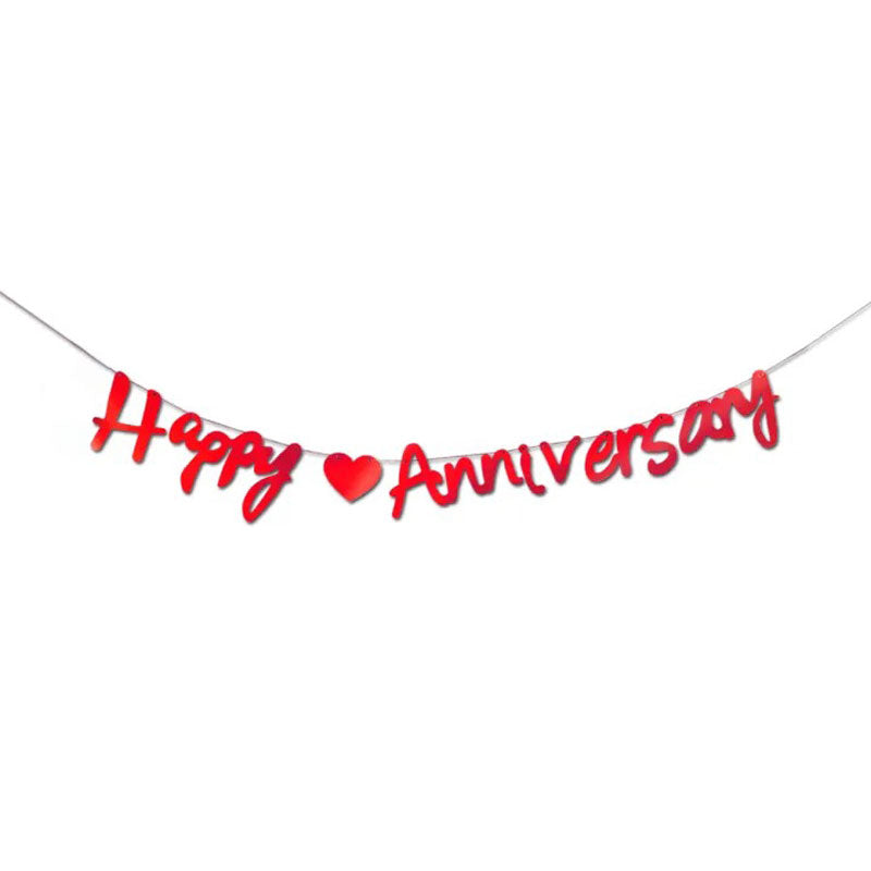 Red Color Cursive Writing Style Happy Anniversary Banner for Wedding Anniversary