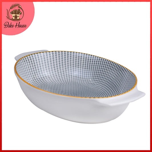 Danny Home Porcelain Grey Dotline Oval Dish Large