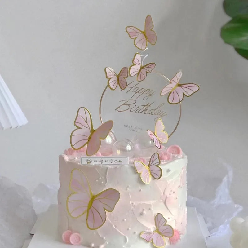 Pink Color Butterflies Cake Topper 13 Pcs Pack