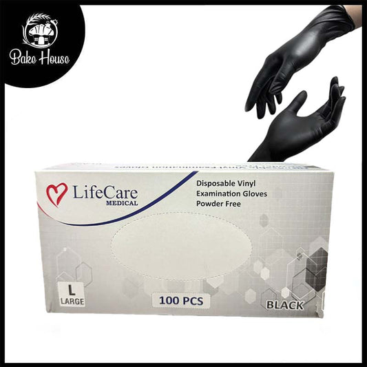 Black Disposable Vinyl Gloves – Powder Free (100 Pcs, Large Size)