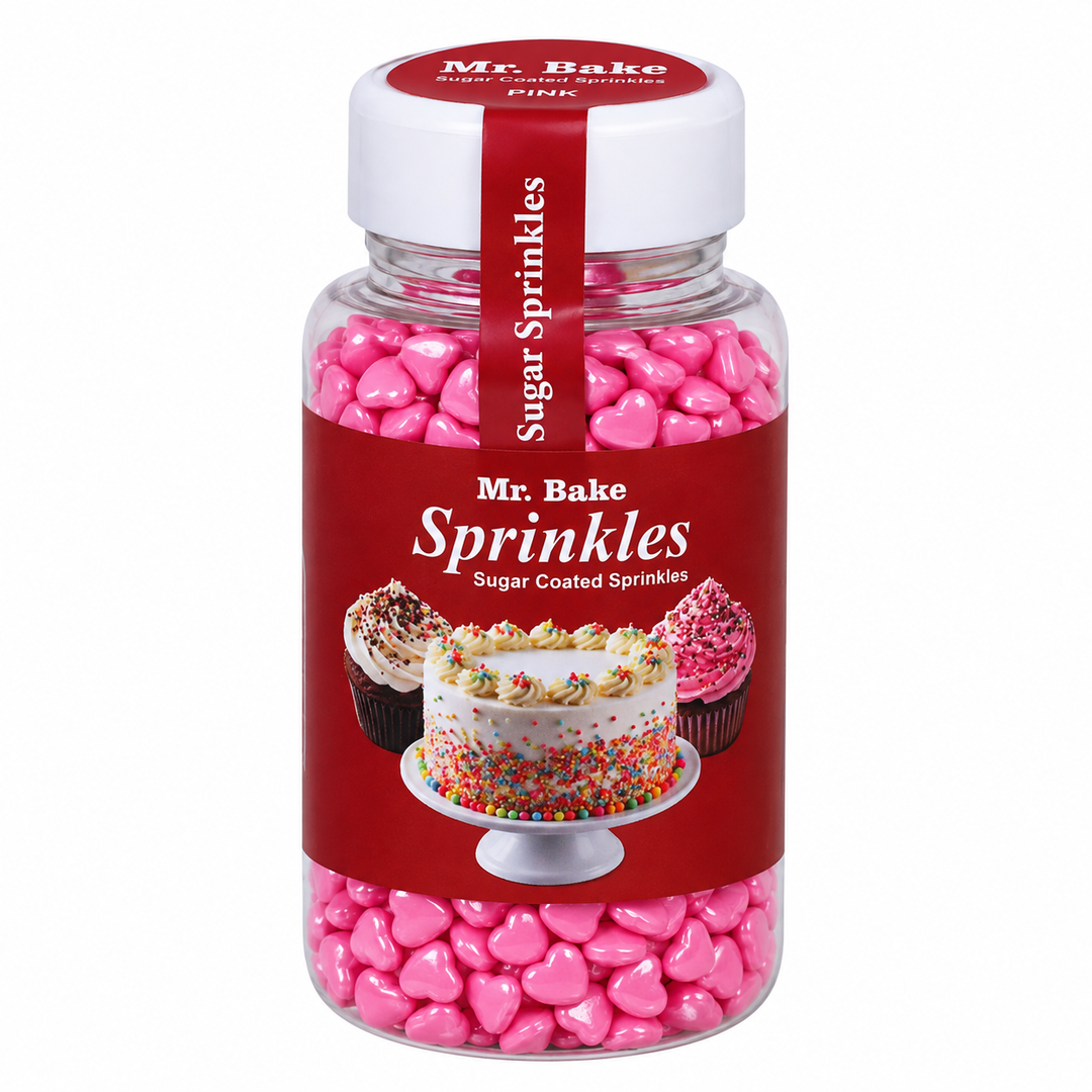 MR Bake Small Heart Sprinkle Shiny Pink Color - 90g Jar