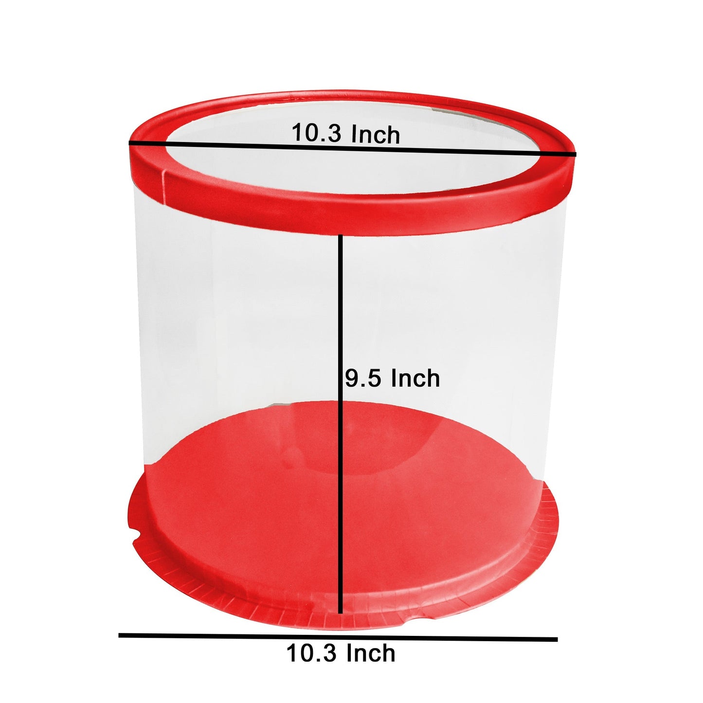 Transparent Cake Box Red With Base & Lid 10.3 X 10.3 X 9.5 Inch