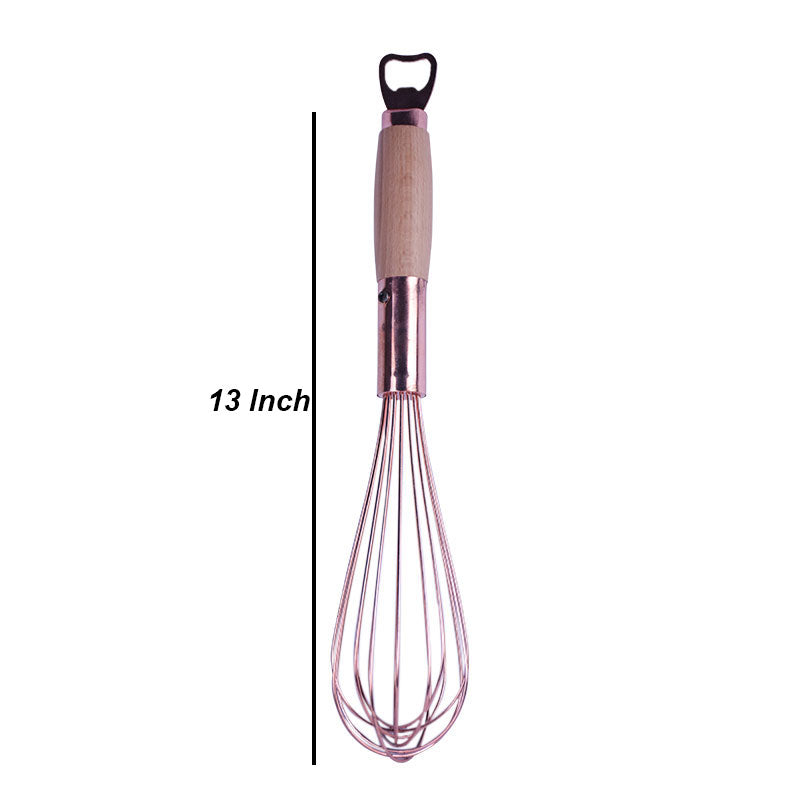 Stainless Steel Copper Colored Hand Whisk With Wooden Handle 13 Inch