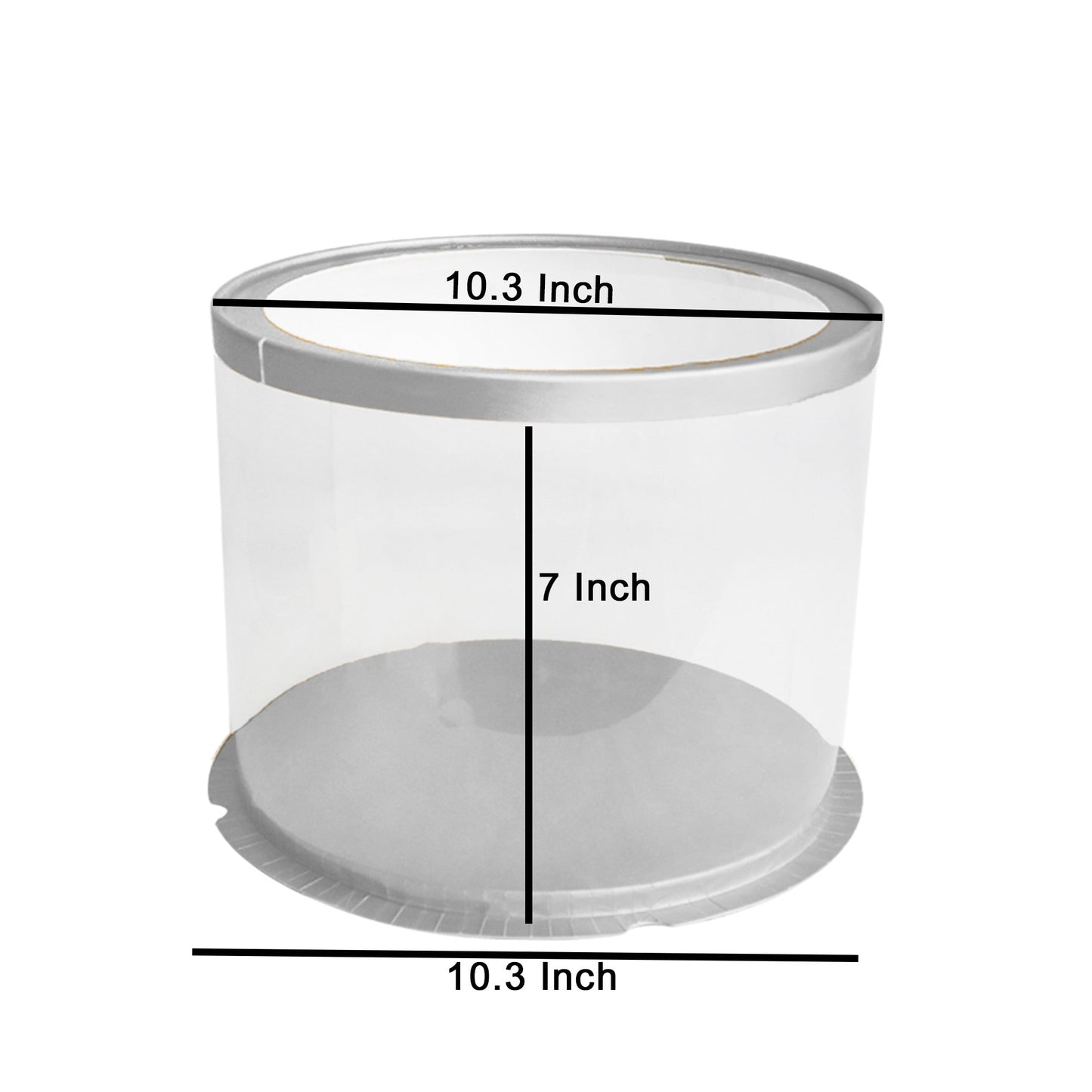 Transparent Cake Box Silver With Base & Lid 10.3 X 10.3 X 7 Inch