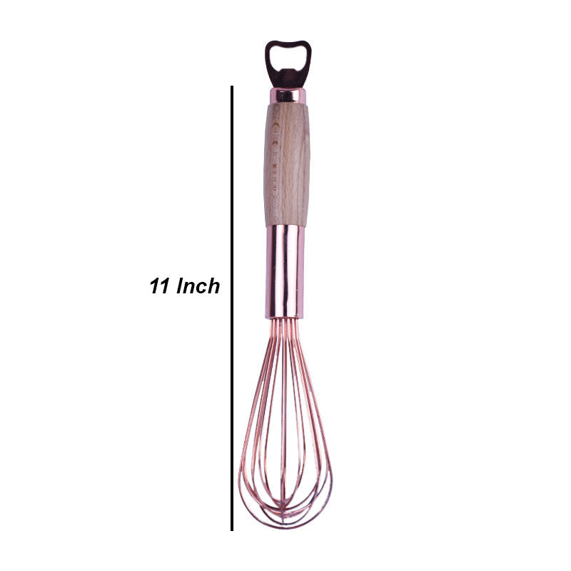 Stainless Steel Copper Colored Hand Whisk With Wooden Handle 11 Inch