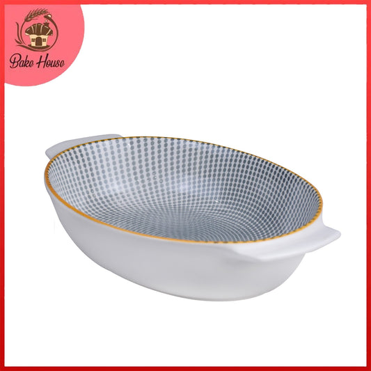 Danny Home Porcelain Grey Dotline Oval Dish Small