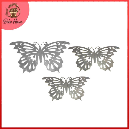 3D Silver Color Butterflies For Decoration 12 Pcs Pack