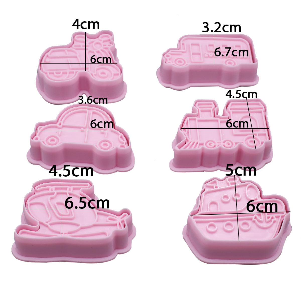 Transport Vehicle Cookie And Fondant Plastic Cutters With Stamps 6 Pcs Set