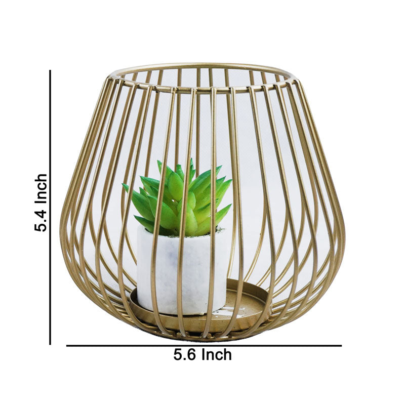 Wall Lamp Shape Iron Decoration Centrepiece Stand with Mini Artificial Plant Pot Small