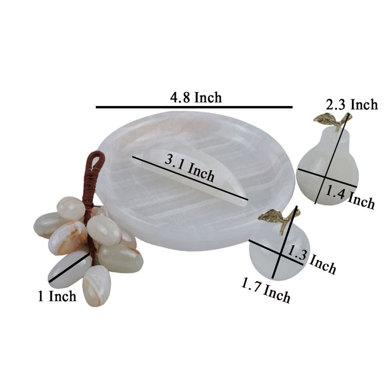 Decorative Marble Artificial Grapes, Banana, Apple & Pear Fruits with Tray 5 Pcs Centrepiece Decoration Set Medium