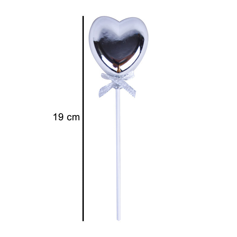 Silver Heart Cake Topper for Birthday, Anniversary, and Wedding Cake Decoration