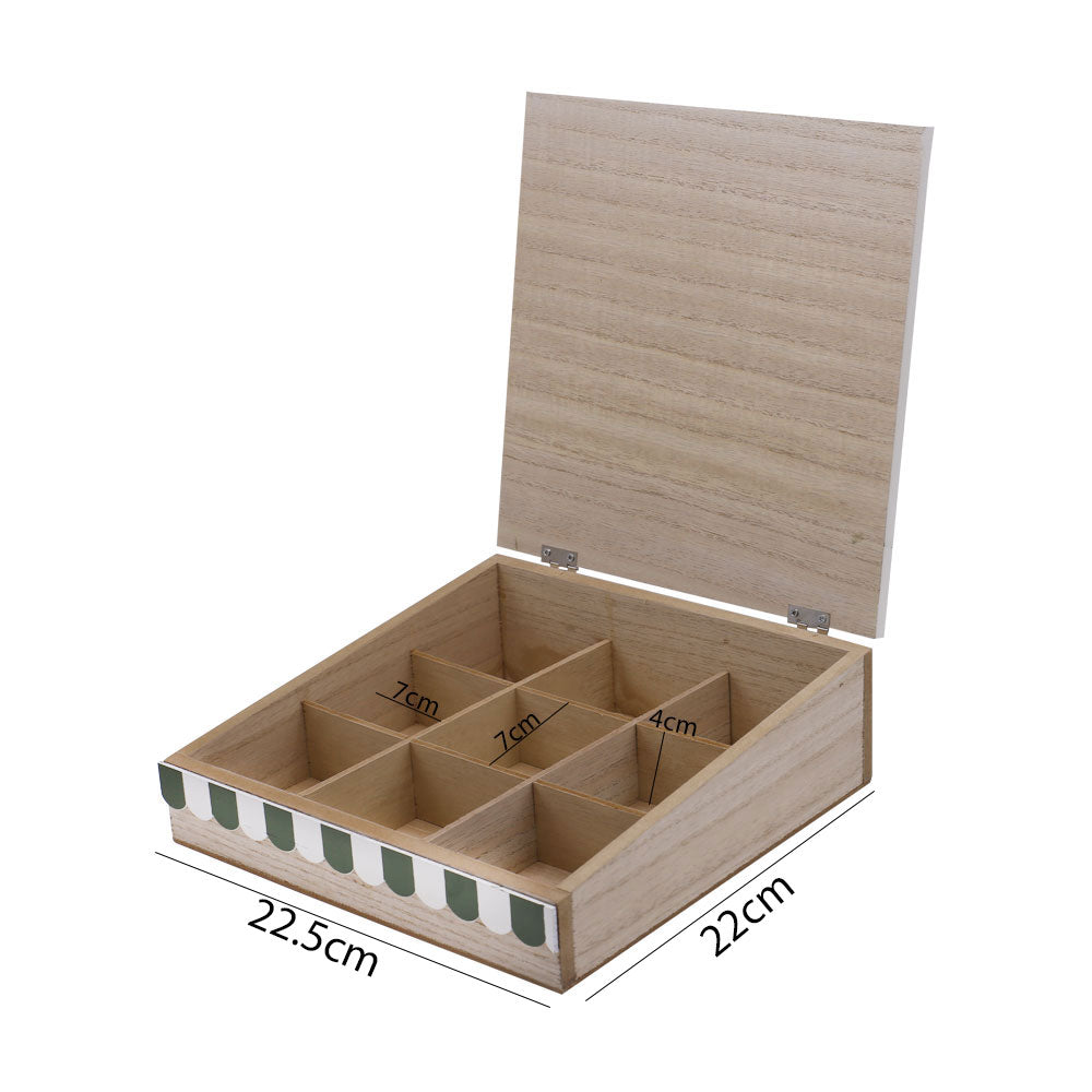 Tea Bag Storage Wooden Box 9 Compartments